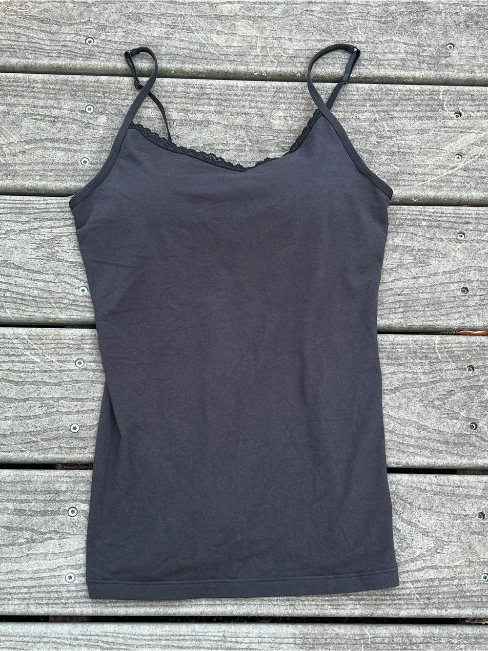 Modern Movement: Black Lace-Trim Cami Tank Top w/ Built In Bra. Women’s Size XL